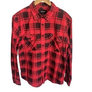 Brixton Flannel Button Up Shirt Red & Black Collared Plaid Mens Medium Holiday